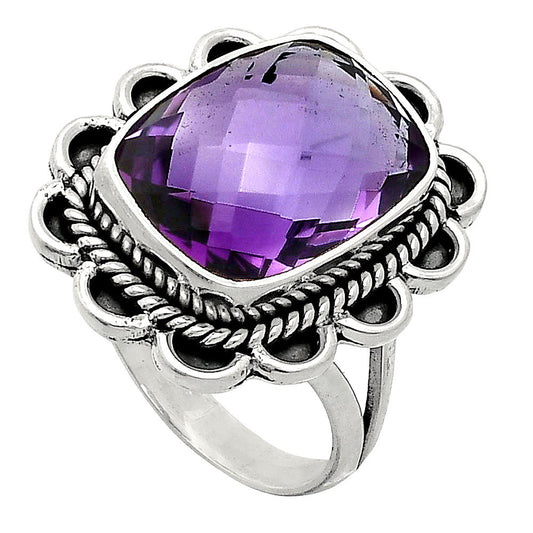 Premium Quality Amethyst Checker Briolette - Brazil Ring size-10 R-1221 11-ER10059