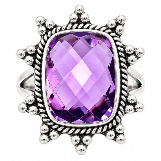 Premium Amethyst Checker Briolette - Brazil Ring size-8 R-1234 11-ER10064