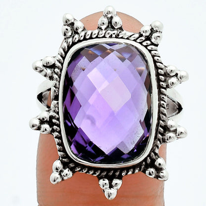 Premium Amethyst Checker Briolette - Brazil Ring size-8 R-1234 11-ER10064