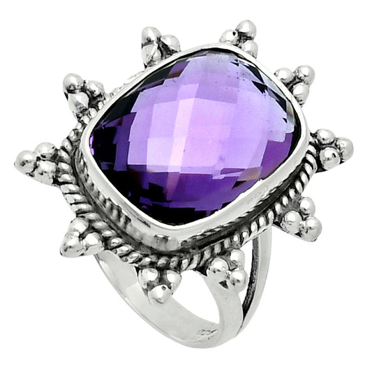 Premium Amethyst Checker Briolette - Brazil Ring size-8 R-1234 11-ER10064
