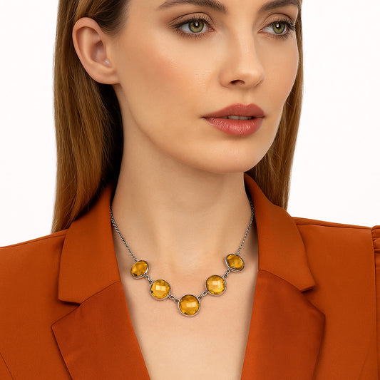 Premium Quality Citrine Checker Briolette Necklace N-1013 12-EN10031