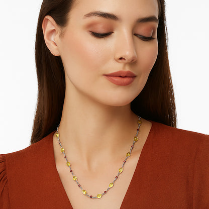 Premium Quality Citrine Checker Briolette & Garnet Necklace N-1024 12-EN10032