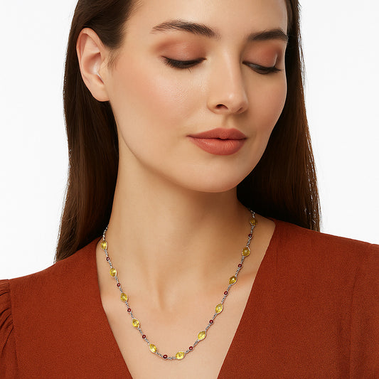 Premium Quality Citrine Checker Briolette & Garnet Necklace N-1024 12-EN10032