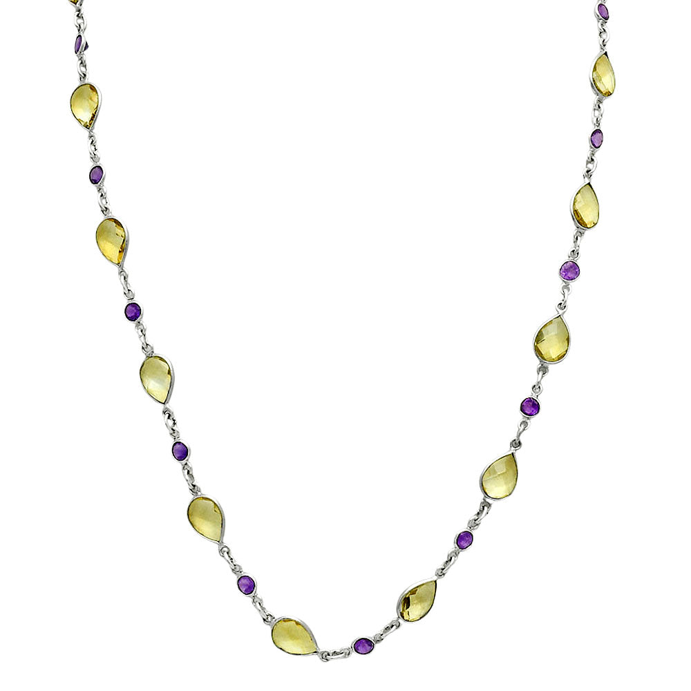Premium Quality Citrine Checker Briolette & Amethyst Necklace N-1024 12-EN10033