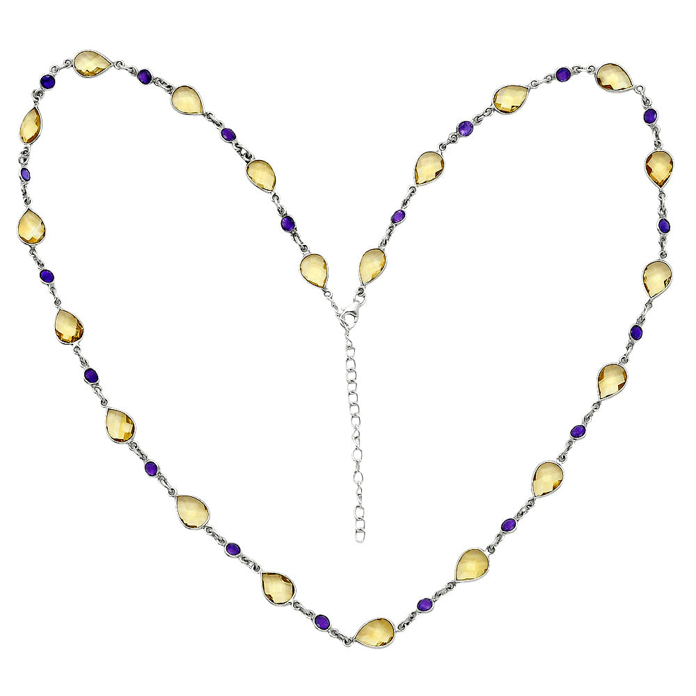 Premium Quality Citrine Checker Briolette & Amethyst Necklace N-1024 12-EN10034