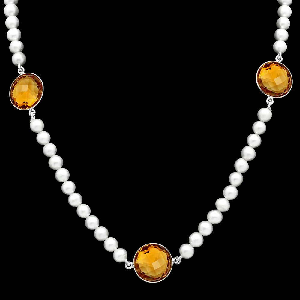 Premium Quality Citrine Briolette & Pearl Beaded Necklace N-1028 12-EN10035