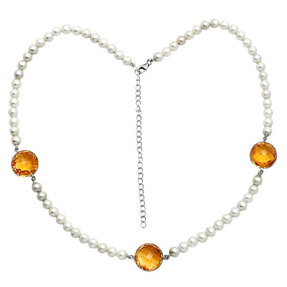 Premium Quality Citrine Briolette & Pearl Beaded Necklace N-1028 12-EN10035