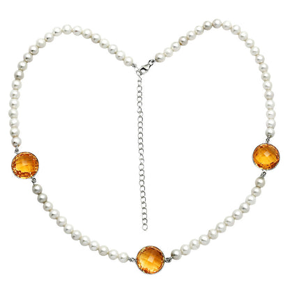 Premium Quality Citrine Briolette & Pearl Beaded Necklace N-1028 12-EN10036