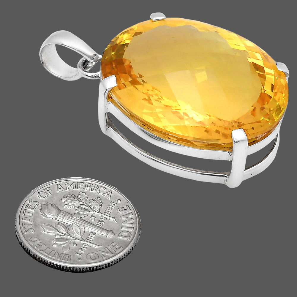 Premium Quality Citrine Checker Pendant P-1013 12-EP10032