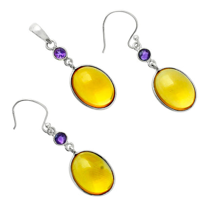 Premium Quality Citrine Cab & Amethyst Pendant Earrings Set T-1010 12-ET10006