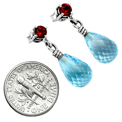 Premium Quality Sky Blue Topaz Drop & Garnet Earrings E-1062 13-EE10122