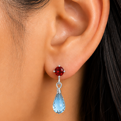 Premium Quality Sky Blue Topaz Drop & Garnet Earrings E-1062 13-EE10122