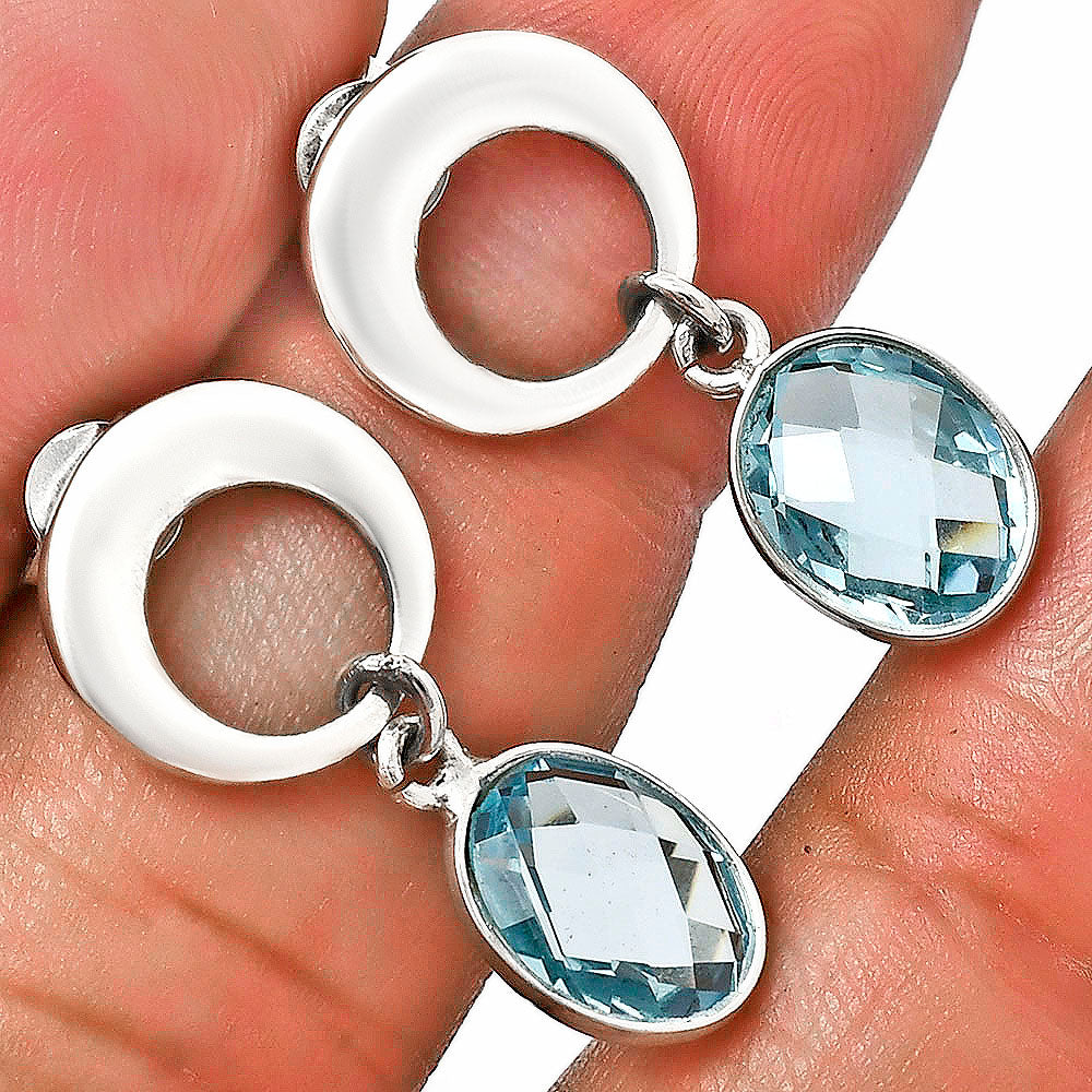 Premium Quality Sky Blue Topaz Checker Briolette Earrings E-1259 13-EE10124