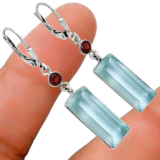 Premium Sky Blue Topaz & Garnet Earrings E-1254 13-EE10136