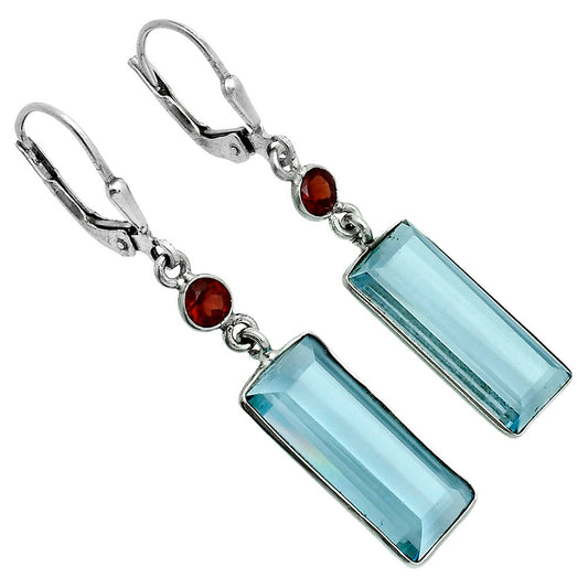 Premium Sky Blue Topaz & Garnet Earrings E-1254 13-EE10137