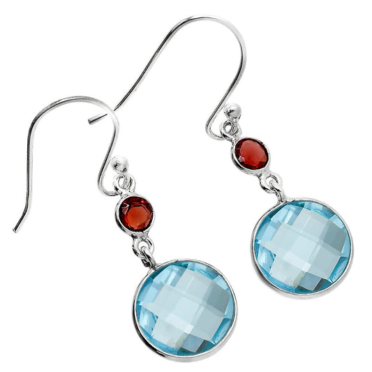 Premium Sky Blue Topaz Checker Briolette & Garnet Earrings E-1002 13-EE10149