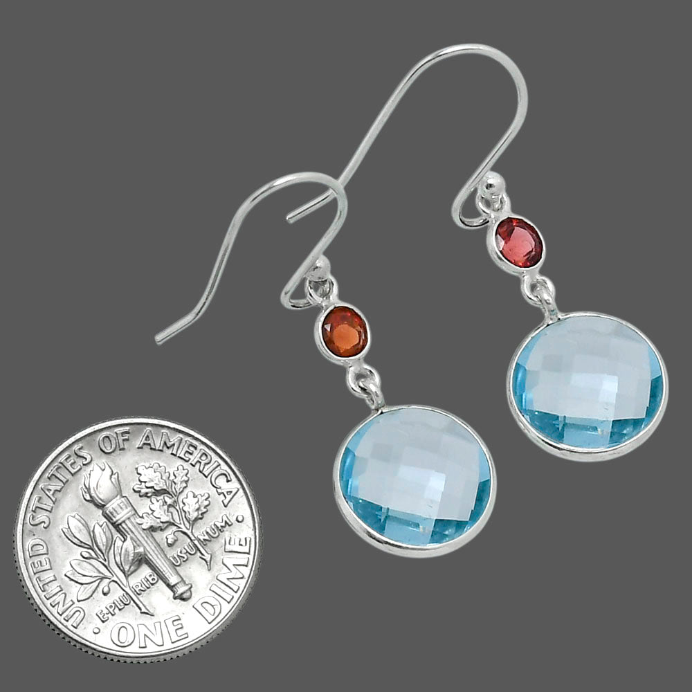 Premium Sky Blue Topaz Checker Briolette & Garnet Earrings E-1006 13-EE10149
