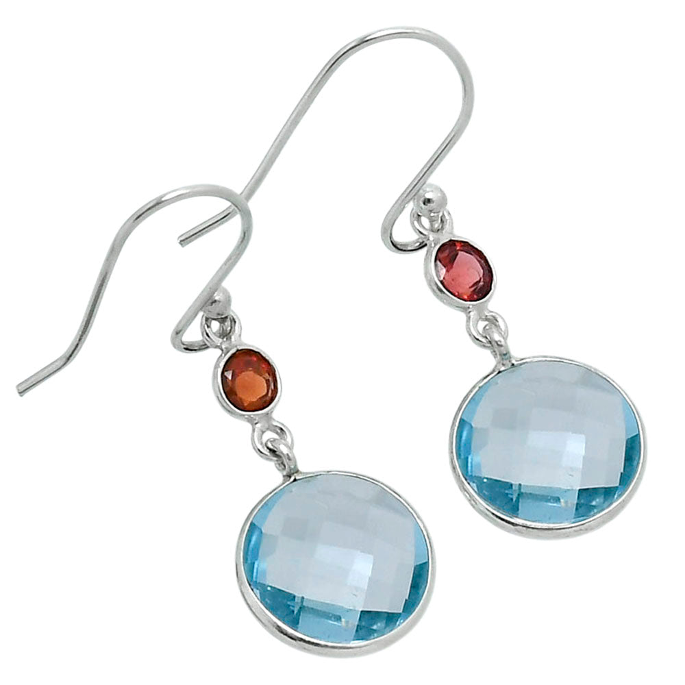 Premium Sky Blue Topaz Checker Briolette & Garnet Earrings E-1006 13-EE10149
