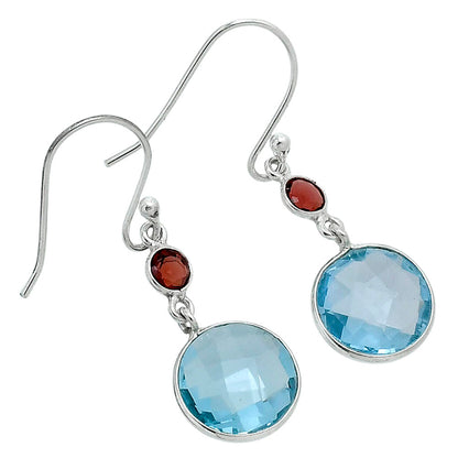 Premium Sky Blue Topaz Checker Briolette & Garnet Earrings E-1006 13-EE10150