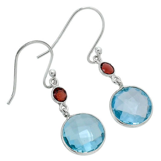 Premium Sky Blue Topaz Checker Briolette & Garnet Earrings E-1002 13-EE10150