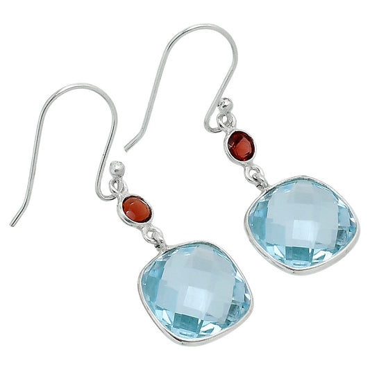 Premium Sky Blue Topaz Checker Briolette & Garnet Earrings E-1002 13-EE10151