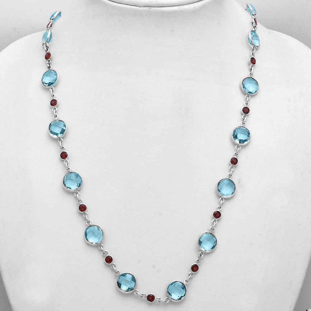 Premium Quality Sky Blue Topaz Briolette & Garnet Necklace N-1024 13-EN10038