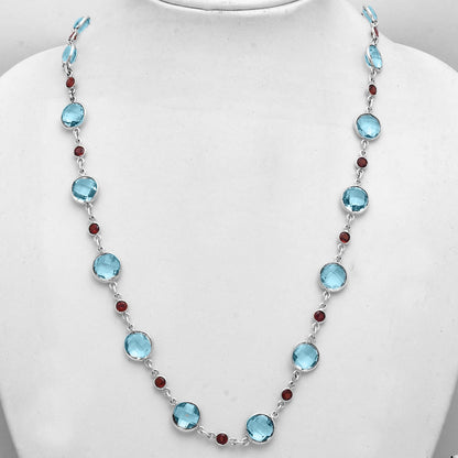 Premium Quality Sky Blue Topaz Briolette & Garnet Necklace N-1024 13-EN10038