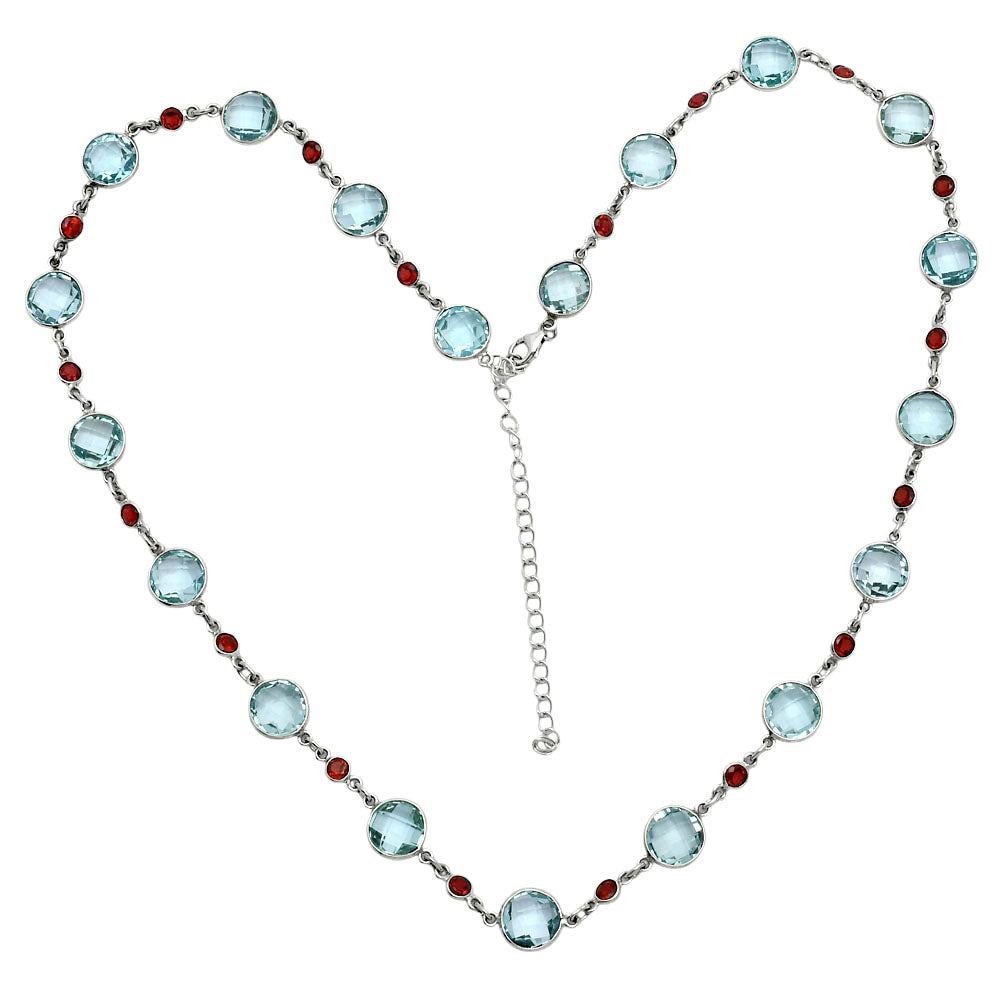 Premium Quality Sky Blue Topaz Briolette & Garnet Necklace N-1024 13-EN10038