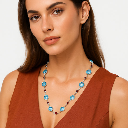 Premium Quality Sky Blue Topaz Briolette & Garnet Necklace N-1024 13-EN10038