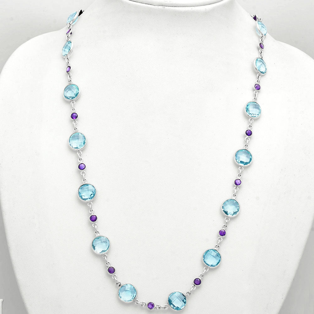 Premium Quality Sky Blue Topaz Briolette & Amethyst Necklace N-1024 13-EN10040
