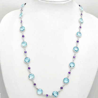 Premium Quality Sky Blue Topaz Briolette & Amethyst Necklace N-1024 13-EN10040