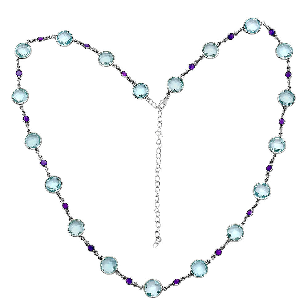 Premium Quality Sky Blue Topaz Briolette & Amethyst Necklace N-1024 13-EN10040