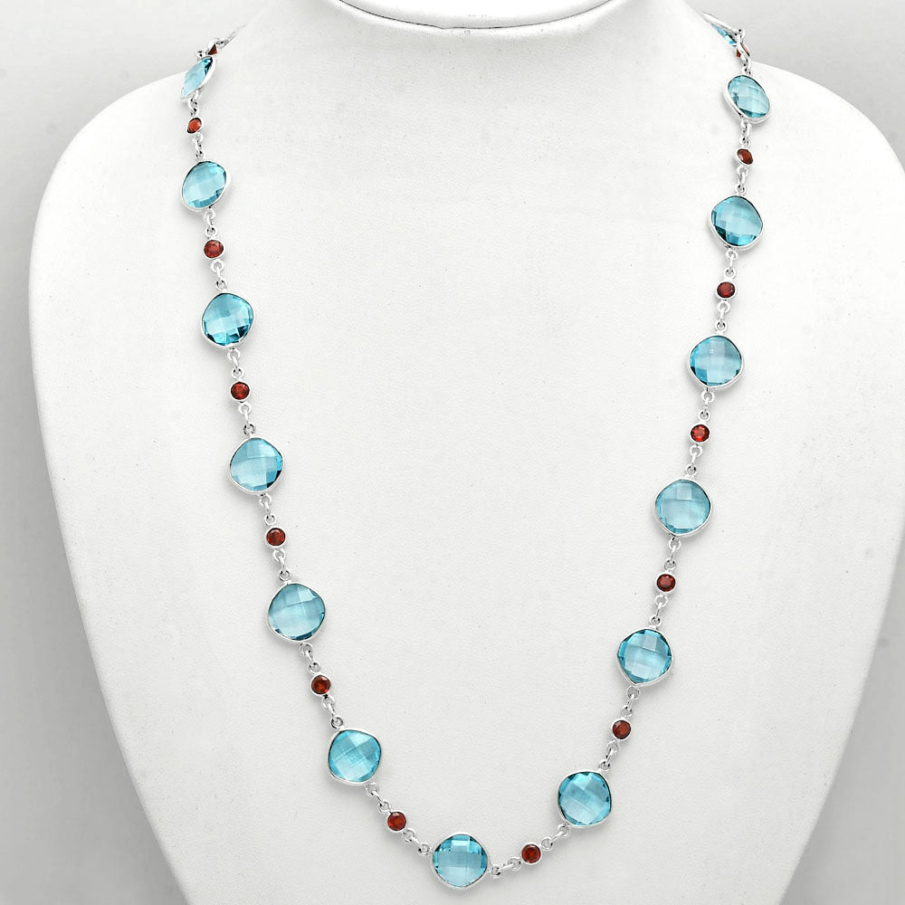 Premium Quality Sky Blue Topaz Briolette & Garnet Necklace N-1024 13-EN10041