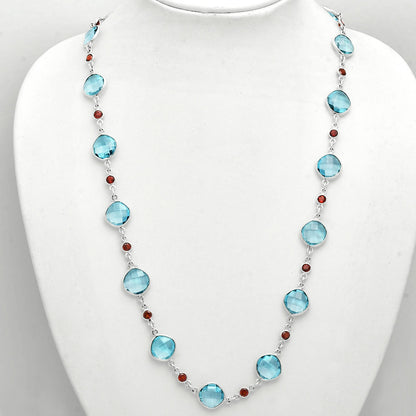 Premium Quality Sky Blue Topaz Briolette & Garnet Necklace N-1024 13-EN10041