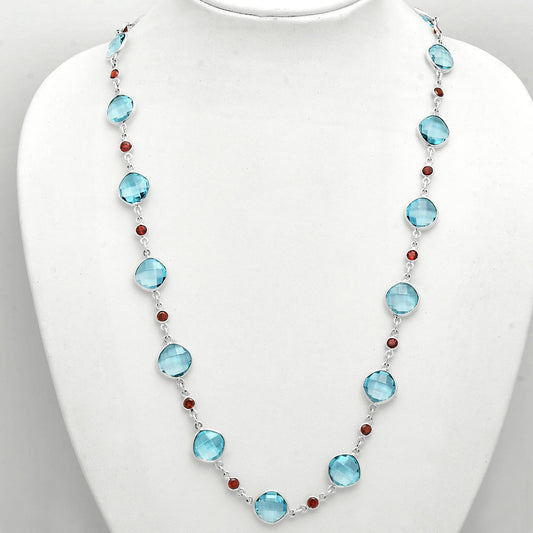 Premium Quality Sky Blue Topaz Briolette & Garnet Necklace N-1024 13-EN10041