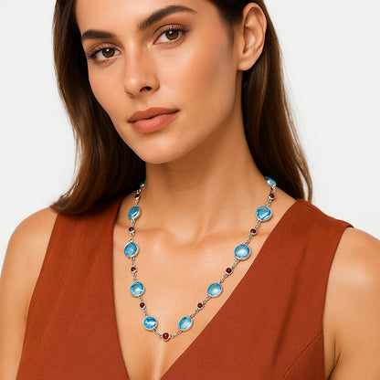 Premium Quality Sky Blue Topaz Briolette & Garnet Necklace N-1024 13-EN10041