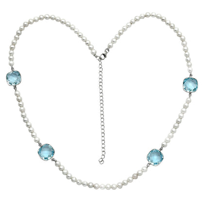 Premium Sky Blue Topaz Briolette & Pearl Beaded Necklace N-1028 13-EN10042