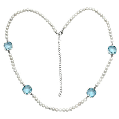Premium Sky Blue Topaz Briolette & Pearl Beaded Necklace N-1028 13-EN10043