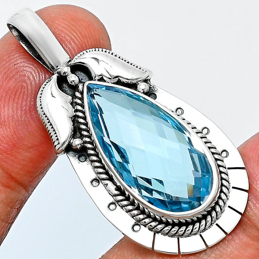 Premium Quality Sky Blue Topaz Checker Briolette Pendant P-1568 13-EP10062