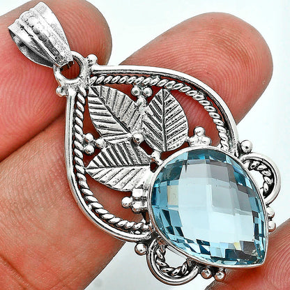 Premium Sky Blue Topaz Checker Briolette Pendant P-1258 13-EP10064