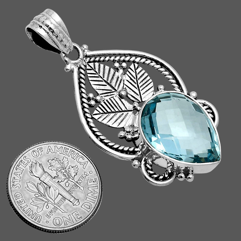 Premium Sky Blue Topaz Checker Briolette Pendant P-1258 13-EP10064