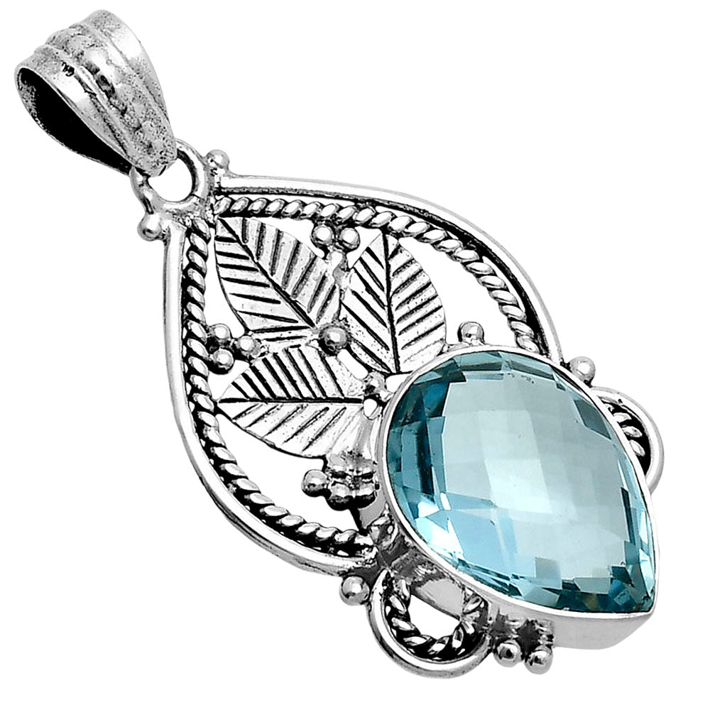 Premium Sky Blue Topaz Checker Briolette Pendant P-1258 13-EP10064