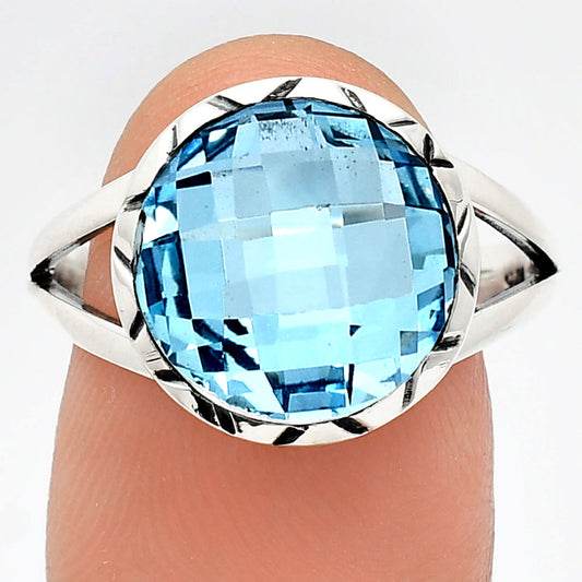 Premium Quality Sky Blue Topaz Checker Briolette Ring size-8.5 R-1074 13-ER10107
