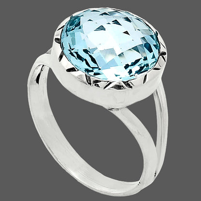 Premium Quality Sky Blue Topaz Checker Briolette Ring size-8.5 R-1074 13-ER10107