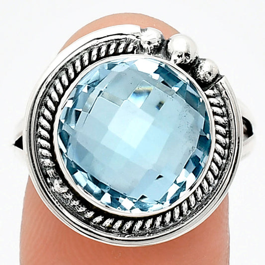 Premium Quality Sky Blue Topaz Checker Briolette Ring size-8 R-1148 13-ER10119