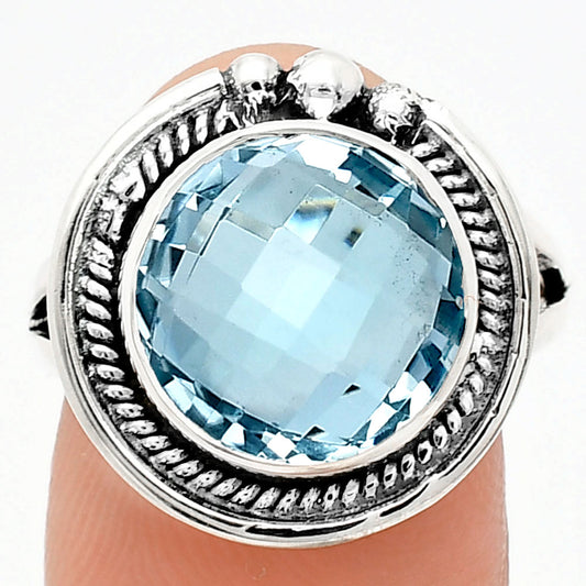 Premium Quality Sky Blue Topaz Checker Briolette Ring size-8 R-1148 13-ER10121