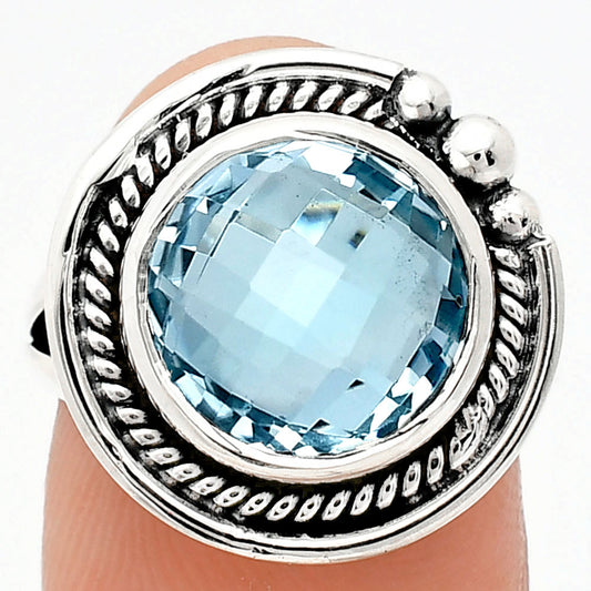 Premium Quality Sky Blue Topaz Checker Briolette Ring size-7 R-1148 13-ER10122