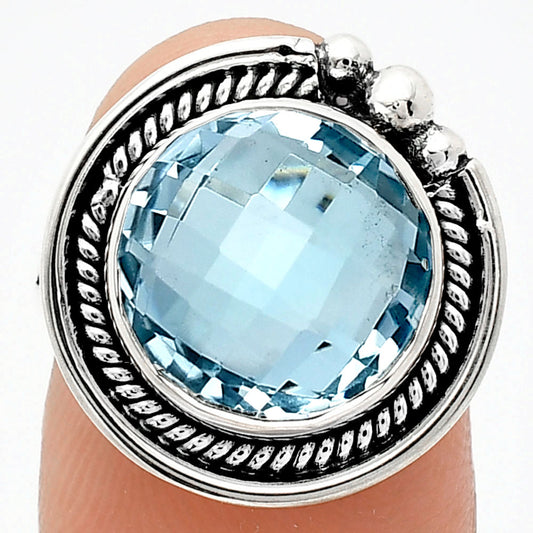 Premium Quality Sky Blue Topaz Checker Briolette Ring size-6 R-1148 13-ER10124