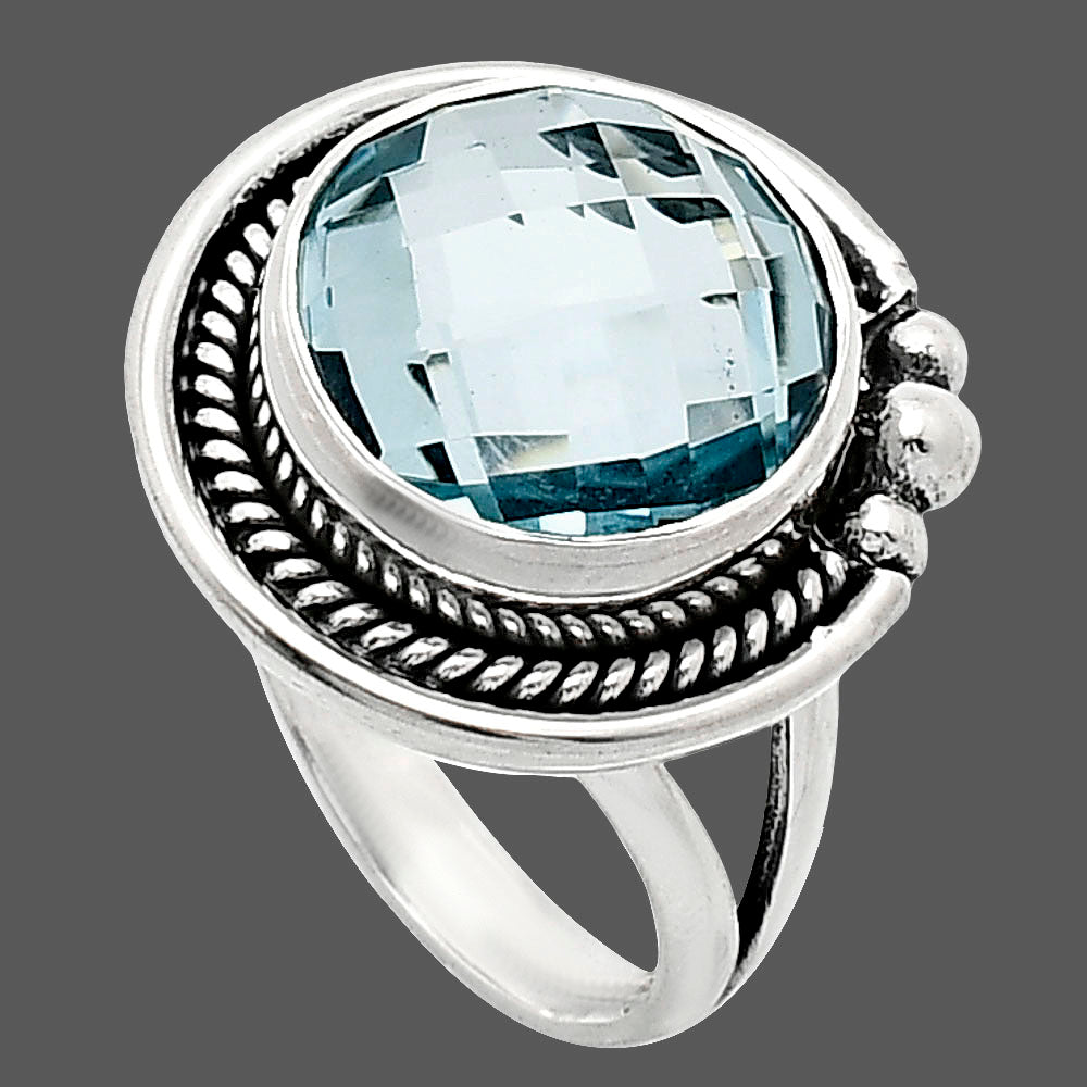 Premium Quality Sky Blue Topaz Checker Briolette Ring size-6 R-1148 13-ER10124