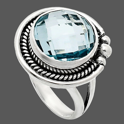 Premium Quality Sky Blue Topaz Checker Briolette Ring size-6 R-1148 13-ER10124